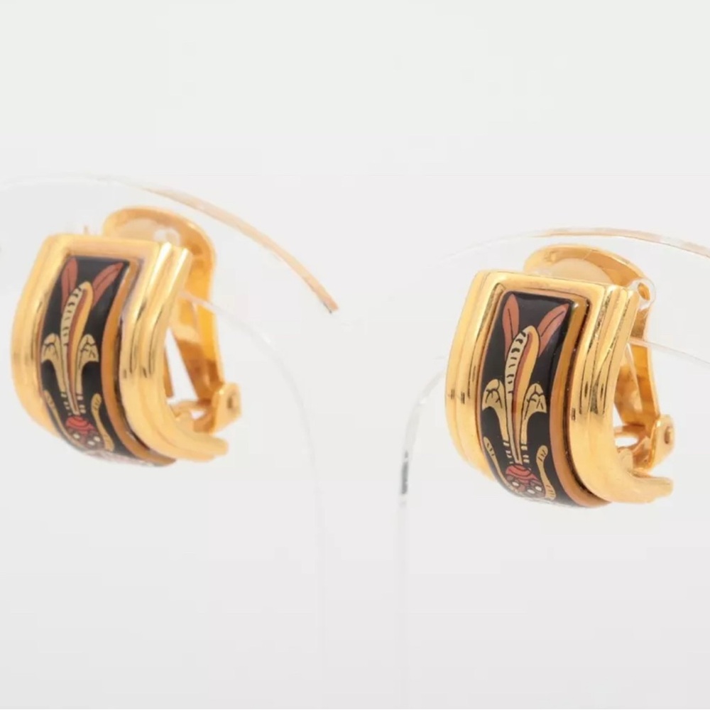 Hermes Enamel Earrings Gold & Black